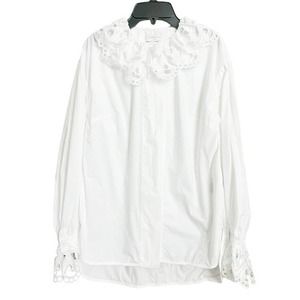 SANDRO *Read* Lineaire Shirt Button Up Cut Out Collar White Long Slv Sz 1 US S